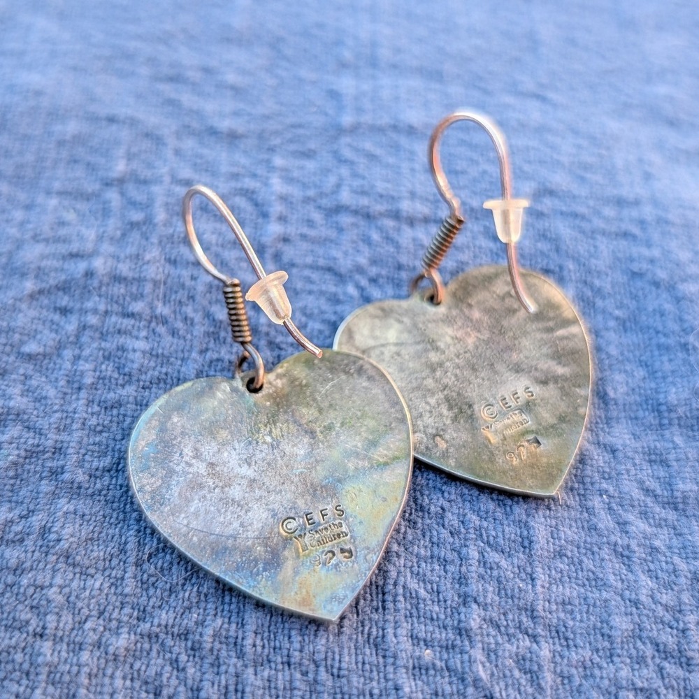 Save the Children Sterling Silver 925 Heart Dangle Earrings Rare EFS Vintage 80s - Picture 3 of 5